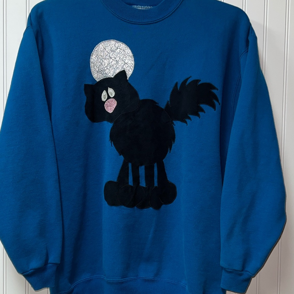90s Black Cat Full Moon Sweatshirt XL Vintage Goth - Picture 5 of 5